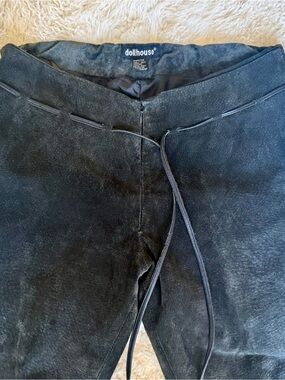Dollhouse Gray Genuine Suede Zip Front Pants with Leather Drawstring. Medium EUC